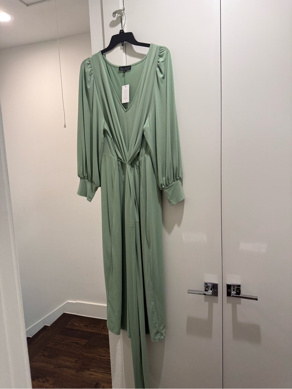 Eloquii Pistachio Green Long Sleeve Wrap Maxi Dress